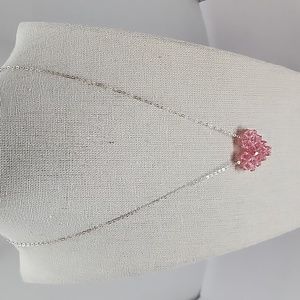 Pink Crystal Heart ❤️ Necklace .925 Sterling Silver